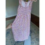 Jopna Boho Ruffle Strap Smocked Midi Dress Pink Orange Floral Cottagecore XS Purple Photo 2