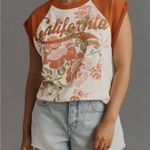 Pilcro Anthropologie Muscle Sweatshirt Size S Cream Floral Graphic Orange Photo 4