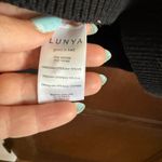 LUNYA | Black Cotton Silk Henley Sweater Chunky Waffle Knit | Medium Photo 7