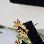 Gold Filled and Emerald Green Owl Stud Earrings Photo 3