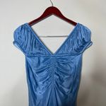 Paco Rabanne Blue Metallic Puff Sleeve Ruffle Hem Mini Party Dress sz 42 10 Photo 4