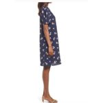 Chelsea28  Floral Puff Sleeve V-Neck‎ Navy Shift Dress Size Large Photo 2