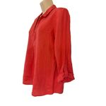Ellen Tracy  Red Orange Linen Blouse Tunic Pop Over Top Roll Tab Sleeves Size Sma Photo 2