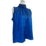 ZARA  womens blue sleeveless satin ruffled neck shirt size small Photo 1