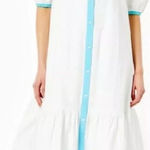 Addison Bay ISLE DRESS 100% Poplin Cotton White Blue Pipping Drop Waist Midi Sma Photo 0