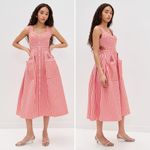 Hunter Bell Cosi Striped Midi Dress Red Poppy White Button Front Size 2 NWT Photo 4