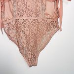 Topshop Blush Pink Plunge Sheer Allover Lace Side Ties Thong Bodysuit Photo 8