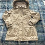 DKNY faux fur hooded khaki winter coat M parka jacket Photo 0