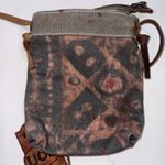 Uchi Gold Splattered Small Canvas Crossbody Equestrian Boho Vintage Wear Purse Brown Photo 8