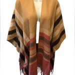 Woolrich Southwest Navajo Ruana Poncho Plaid Fringe Sz 0S Tan Red Viscose Blend Photo 1