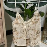Embroidered Cream Top with Floral Accents White Size M Photo 0