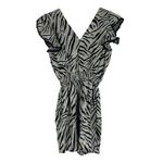 NWT INC 100% Linen Romper Size S Black Cream Zebra Print V Photo 3
