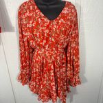 Pink Lily Red Floral Long Sleeve Short Romper Size Medium EUC Photo 3