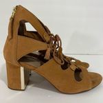 Stradivarius  Lace Up Block Heels Camel Brown & Gold Size 38 Photo 1
