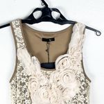 Ryu Brown Cream Crochet Tiered Lace Floral Sleeveless Lined Dress, Size Medium Photo 12