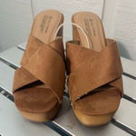 Call it spring  Brown Elastic Cork Open Toe Platform Wedge Sandal Size 6.… Photo 0