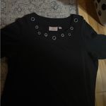 Quacker Factory  Black Short Sleeve Top with Eyelet Accents Photo 1