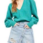 Free People  reverie v neck puff sleeve sweater women’s size‎ S Photo 0