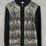 Breckenridge womens sweater Medium black embroidered wool blend full zipper Photo 0