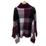 Zenana Outfitters Cozy Burgundy Black Dolman Sleeve Plaid Poncho Sweater Size 2X Photo 2