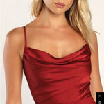 Lulus  Fanciful Flirt Burgundy Satin Cowl Neck Skater Mini Dress Size Small Photo 2