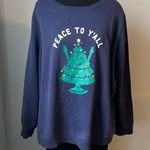Old Navy women’s blue crewneck cheesy Christmas peace to y’all tree sweater XXL Photo 0
