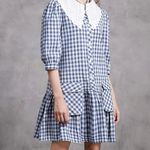 Vicky & Lucas Gingham Peter Pan Collar Doll Core Tiered Ruffle Mini Dress Small Blue Photo 0