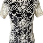 Handmade Cream Boho Hippie Eclectic Witchy Earthy Sunburst Floral Crochet Top Size M Photo 0