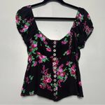 Free People  Close To You Black Floral Print Milkmaid Blouse Women’s Size XS Photo 1