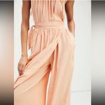 Free People  Coral Peach 100% Cotton Gauze Tie Strap Wide Leg Jumpsuit - S/P Photo 2