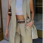 Current Air ☀️3/$25  Stripe Shawl Collar Vest Khaki Stripe SZ S Photo 0