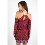 MINKPINK  Red Multicolor Sun Dancer Cold Shoulder Long Sleeve Mini Dress XS Photo 2