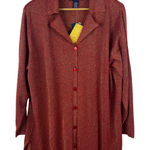 Susan Graver Style Womens Red Gold Metallic Lurex Button Front Shirt 2X Stretch Photo 0