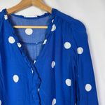 Mango MNG  Royal Blue White Large Polka Dot Button Down Long Sleeve Blouse XS Photo 2