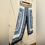 Bohemian wide leg pants Blue & white resort wear women large Photo 1
