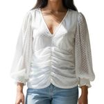 Boston Proper  White‎ Swiss Dot Tulle V-Neck Bishop Sleeve Top NWOT Size Medium Photo 0