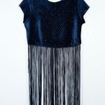 ZARA NWT Navy Blue Quilted Velvet & Rhinestone Fringe Crop Top Size Medium Photo 1
