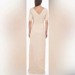 JS Collection Ashley Draped Column Gown Champagne Beaded Formal Dress Sz 12 NWT Gold Photo 2
