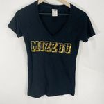 Victoria's Secret MIZZOU Pink Gold Sequin Short Sleeved Black V-neck Shirt Sz XS Photo 1