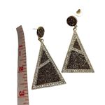 Gold Glitter Black Mesh Rhinestone Triangle Shaped Drop Pierced Earrings Photo 7