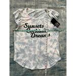 Chaser NWT!  Blue White Pink Tie Dye Sunsets Cocktails Dream Flutter Sleeve Tee M Photo 2