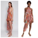 Sundress Amina Dress Size Large Fuchsia orange Print Halter Neck Asymmetric Hem Photo 8