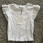 ZARA White Shirt Ruffled Sleeve Top Photo 0
