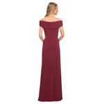 La Femme Pleated Off Shoulder Jersey Gown Wine Burgundy 12 Photo 1
