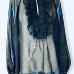 Annalee + Hope Black mesh blouse with ruffles and polka dots  L Photo 0