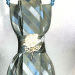 “Dainty Dapper”Striped Green and Blue Tie necklace with Brooch Photo 1