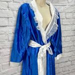 Vintage Fantasy Nightwear by Janice Lee Satin & Lace Robe Blue White Size L Size L Photo 1