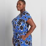 Lane Bryant Blue Black floral knit short sleeve belted dress womens 26 28 new Photo 7
