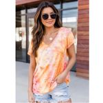 Pink Lily Tie Dye Pullover V-neck Top Roll Sleeve Detail OVERSIZED Size Small Photo 1