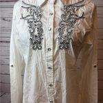 Roar Western Shirt large Signature Cowgirl Rodeo Pageant Blouse White Lace Bling Photo 0
